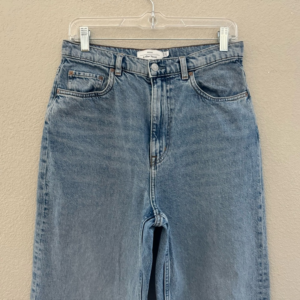 & Other Stories Wide Leg Jeans Denim High Rise Raw Hem Casual Minimalist Blue - Picture 6 of 13